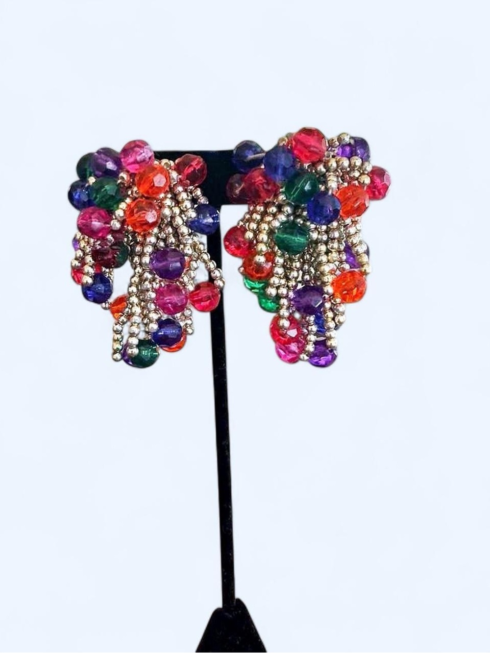 Super Fabulous Multicolored Clip Earrings Colorful Beads And Light Gold Accents